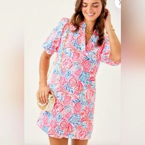 Lilly Pulitzer Mialeigh Elbow Sleeve Linen Shift Dress 12